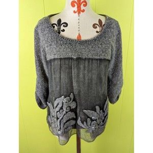 Belle France Italy Womens S Layered Sweater Silk Mohair Sequins Lagenlook Boho
